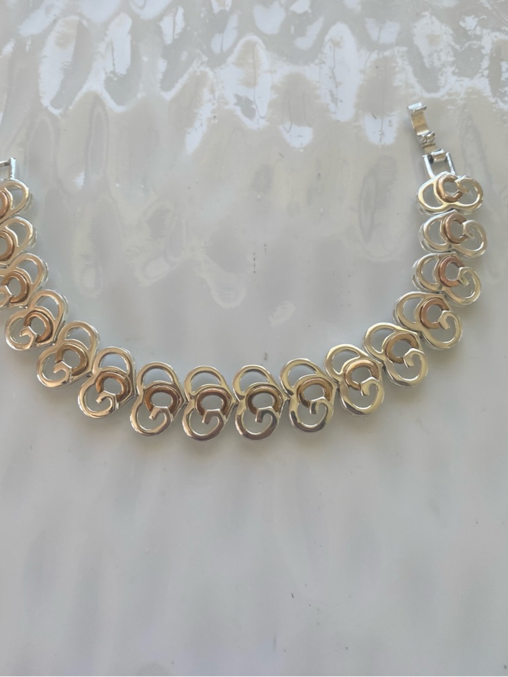 Two tone Linked Heart (GOD) Bracelet fits up to 7 inches - Picture 4 of 8